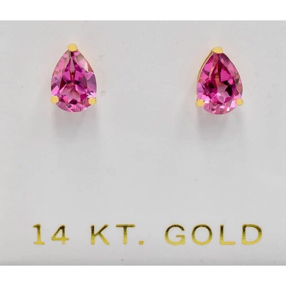 Genuine 2.12 Cts Pink Sapphire Stud Earrings 14k Yellow Gold